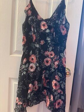 Black Swan Black Floral Asymmetrical Slip Dress